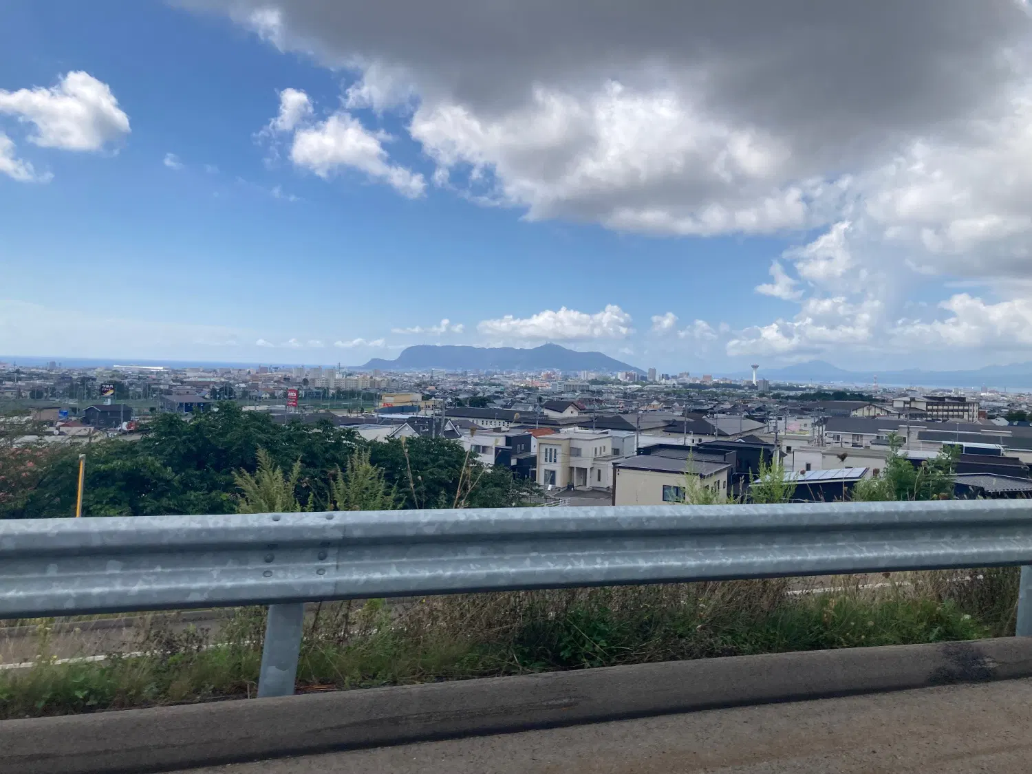 函館の町並みと函館山が見える